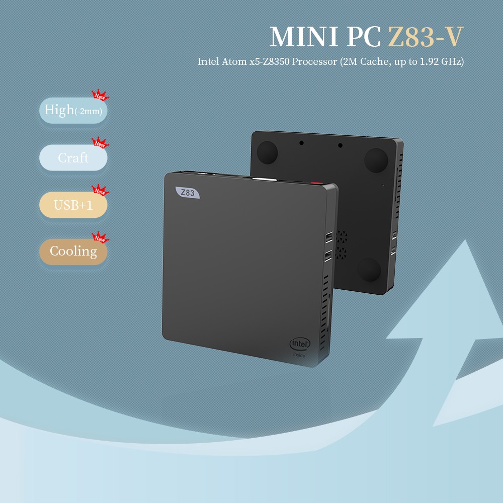 Z83V Mini PC Intel Atom X5-Z8350 Intel HD Graphics 400 2.4GHz + 5.8GHz WiFi 1000Mbps USB3.0 BT4.0 Windows 10 - Black 4GB DDR3 + 64GB ROM EU Plug