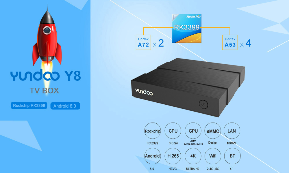 YUNDOO Y8 TV Box ARM Cortex-A72 + ARM Cortex-A53 CPU 64 bit Android 6.0 BT 4.1