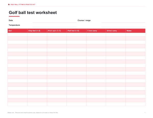 Preview of Printable Golf Ball Fitting Worksheet
